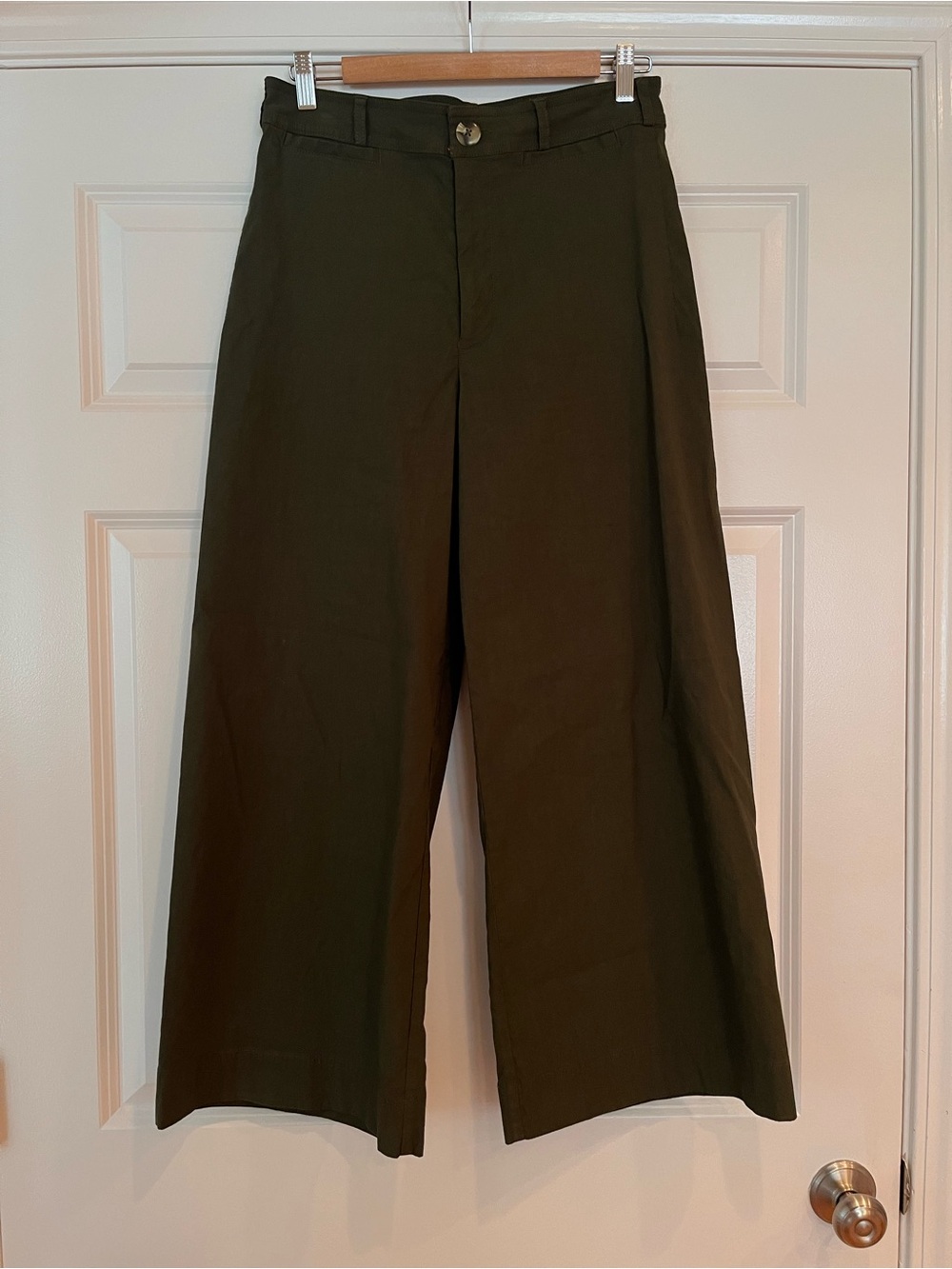 Anthropologie Maeve Wide Leg Pants Size 30 Linen Blend Olive Green Stretch